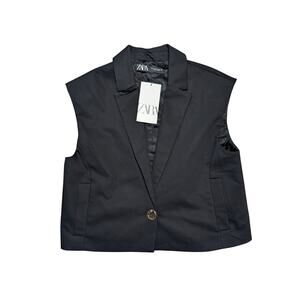 ZARA women's Black VEST, Size Small slightly cropped styling, NWT